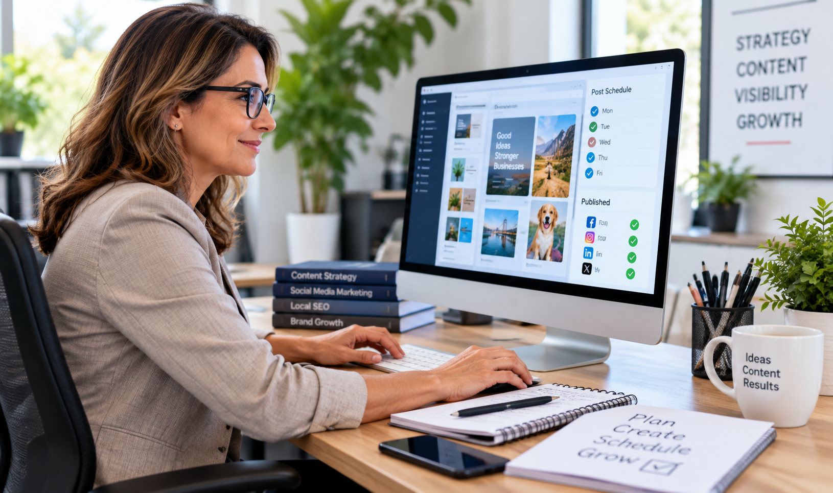 Marketing professional implementing digital content and campaigns for a small business